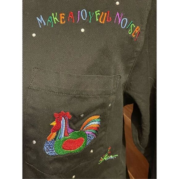 Quacker Factory Vintage 90’s Black Long Sleeve Button Down Shirt Embroidered Roo - Picture 12 of 16